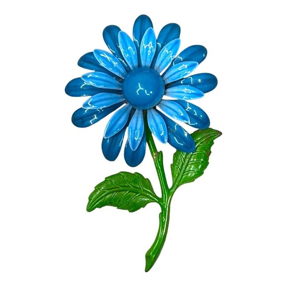 Vintage Blue Enamel Flower Power Brooch Pin Elegant Dimensional Floral Retro - Picture 1 of 4
